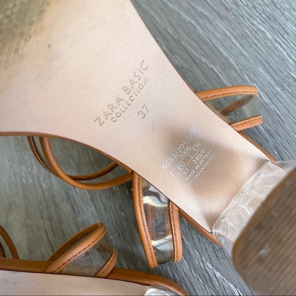 *SOLD* ZARA CLEAR VINYL TRANSPARENT STRAPPY HIGH HEELS with Tan Beige Trim - Picture 11 of 13